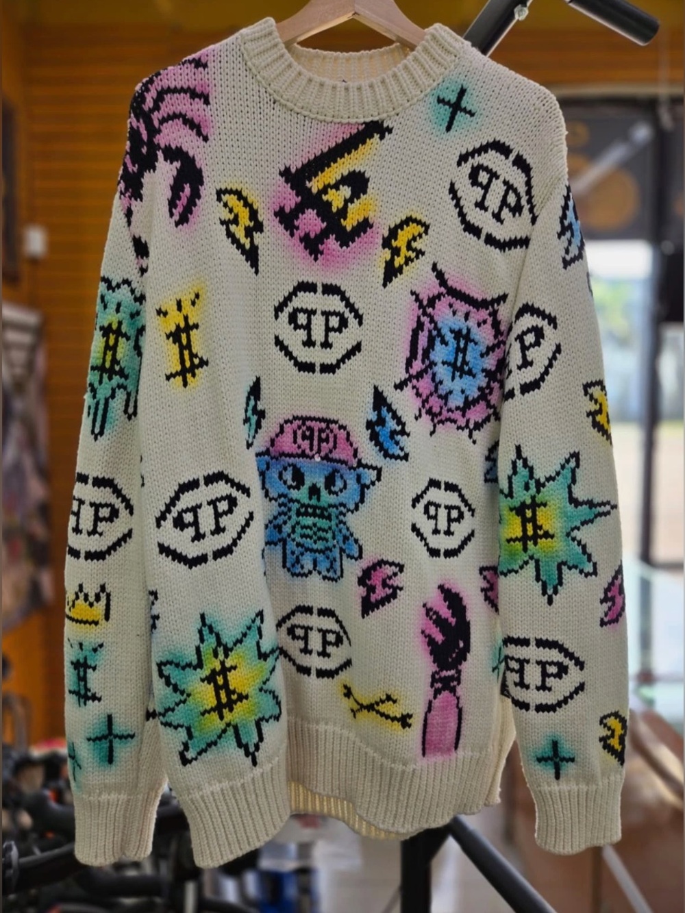 Philipp Plein Tattoo Monogram Knit Sweater Size S Made Italy Wool Blend Unisex